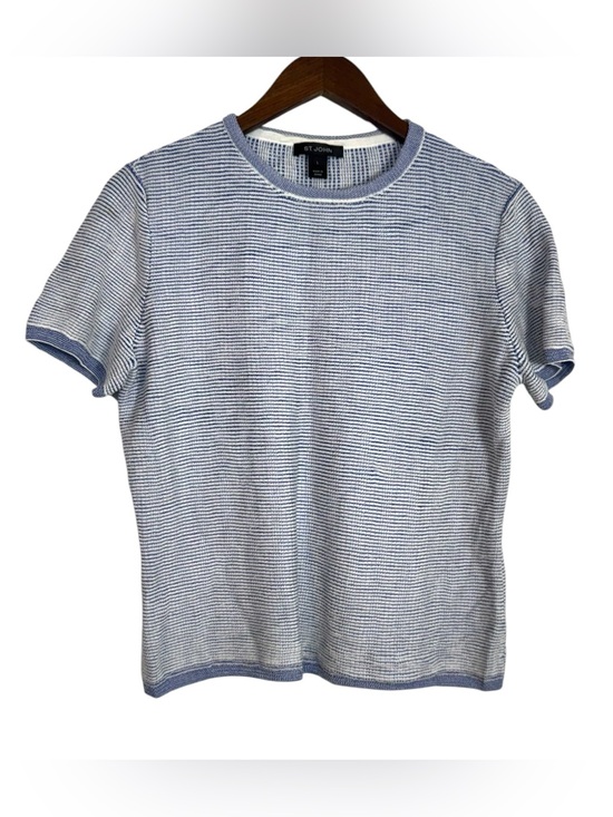 St. John Tops - ST JOHN Blue & White Knit Short Sleeve Crew Neck Shirt Top Large
